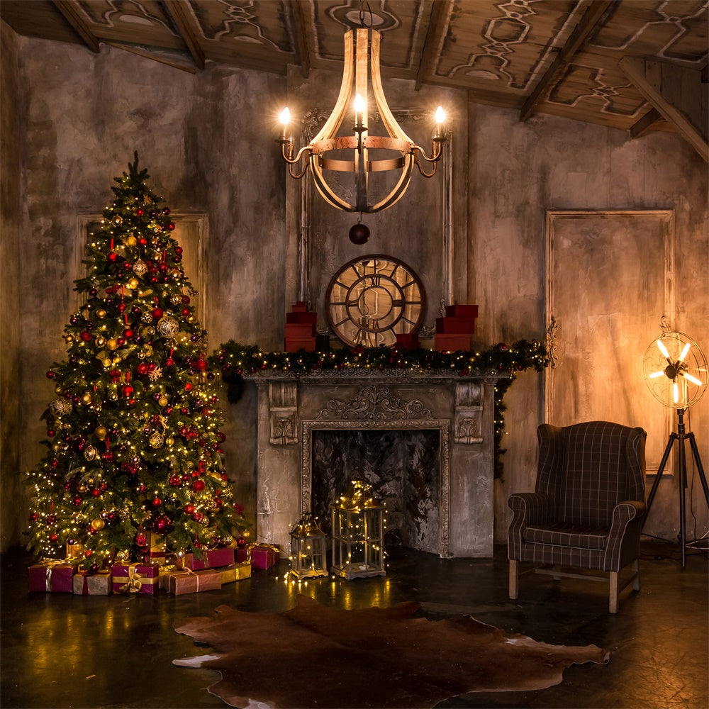 Sfondo Del Camino Dell'Albero Di Natale Della Stanza Vintage BRP8-150