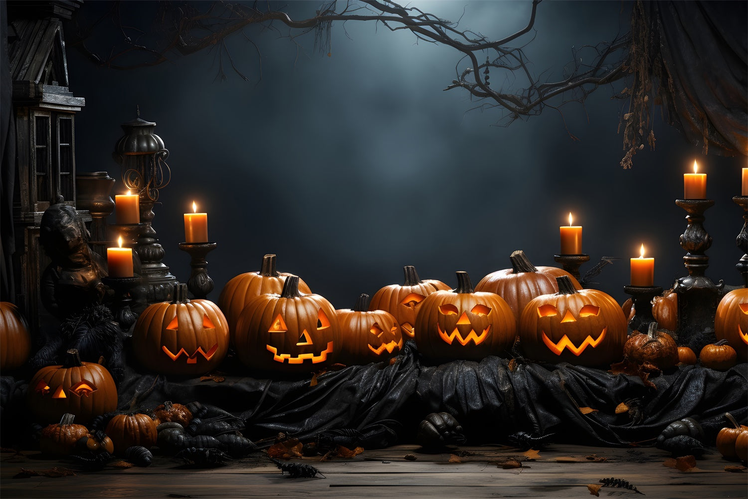 Sfondo A Lume Di Candela Con Zucche Intagliate Della Vigilia Di Halloween BRP8-166