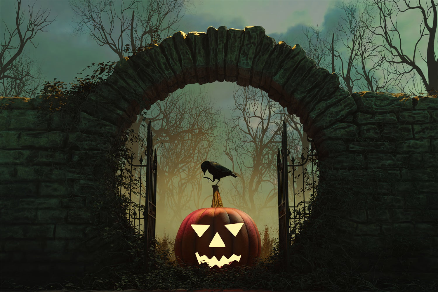 Sfondo Inquietante Con Corvo E Arco Jack-O-Lantern BRP8-170