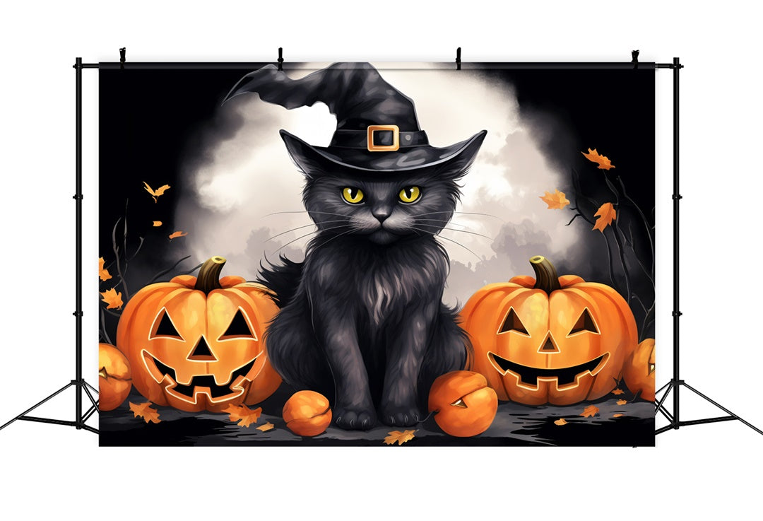 Gatto Incantato E Zucche Sorridenti Sfondo Di Halloween BRP8-172