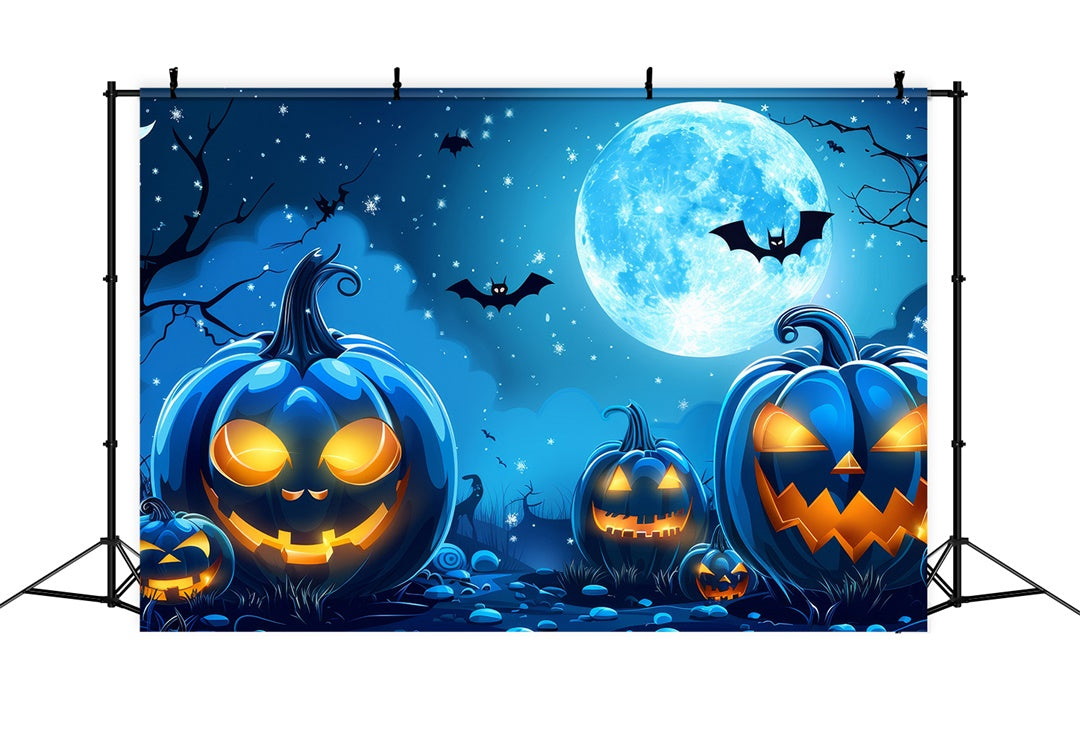 Inquietante Sfondo Blu Con Luna E Zucche Di Halloween BRP8-174