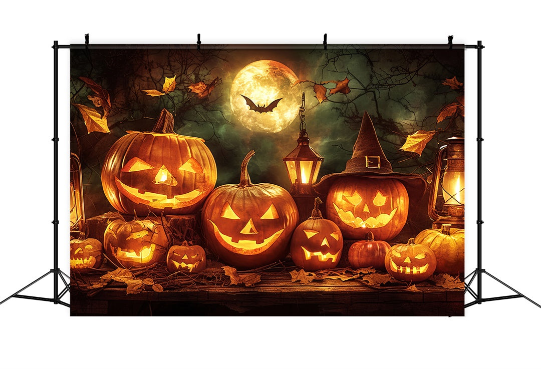Sfondo Di Halloween Con Luna E Volti Di Zucca BRP8-176