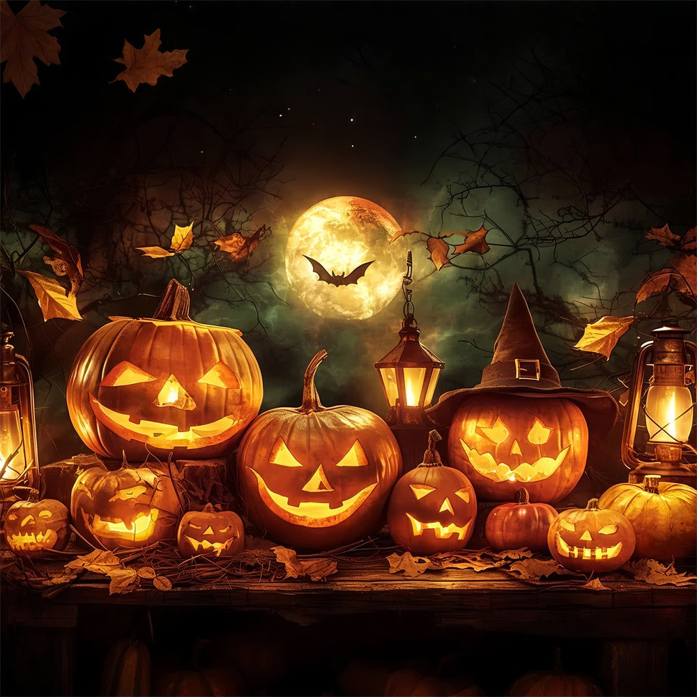 Sfondo Di Halloween Con Luna E Volti Di Zucca BRP8-176
