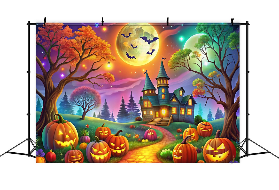 Foresta Fantasy Di Halloween Con Sfondo Di Zucche Luminose BRP8-178