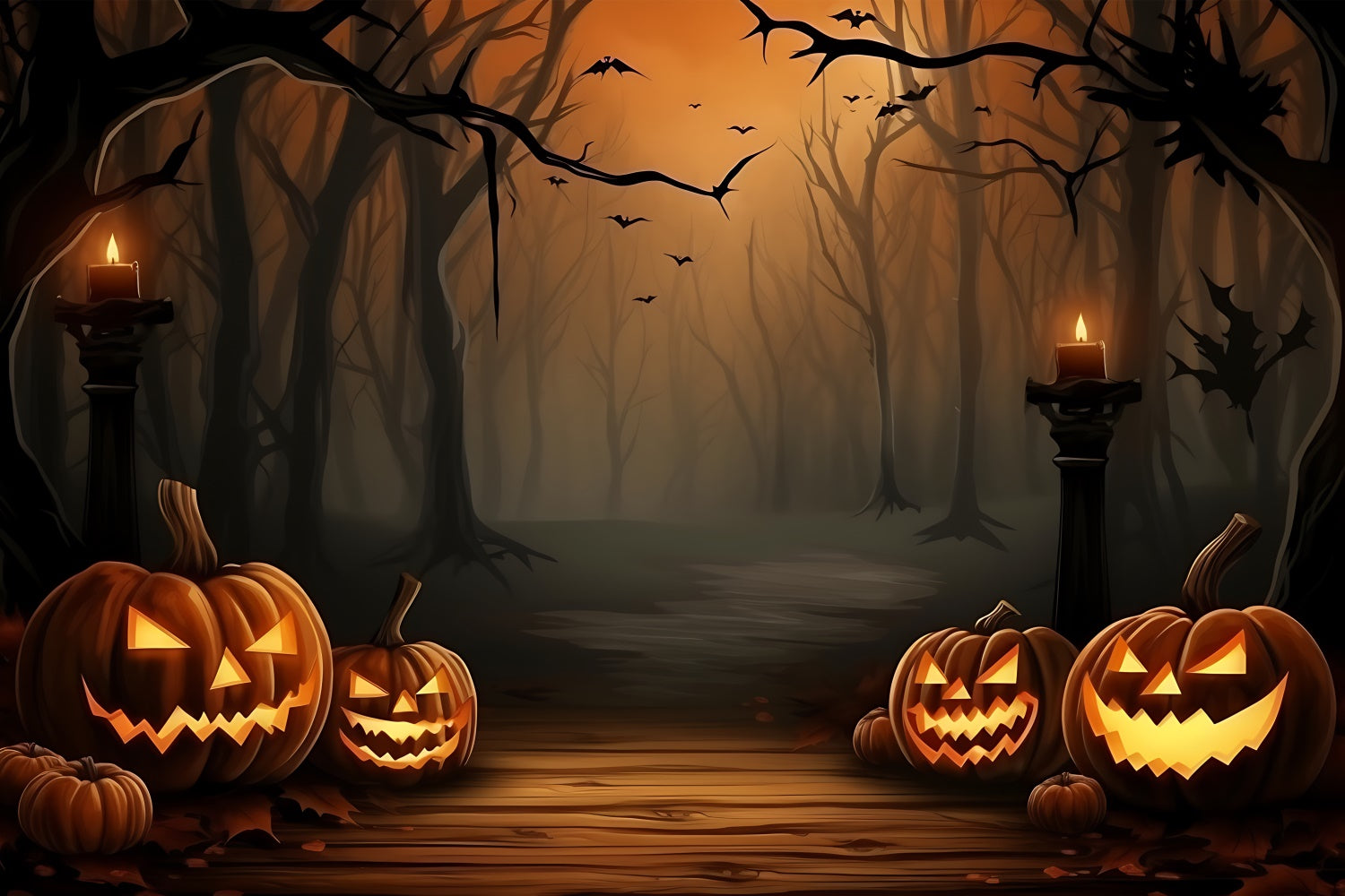 Sfondo Della Foresta Da Incubo Di Halloween E Zucche Malvagie BRP8-183