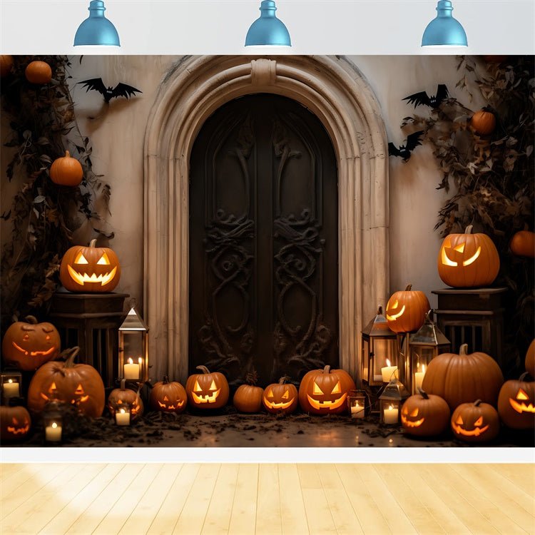 Inquietante Sfondo Di Halloween Con Porta Piena Di Zucca BRP8-184