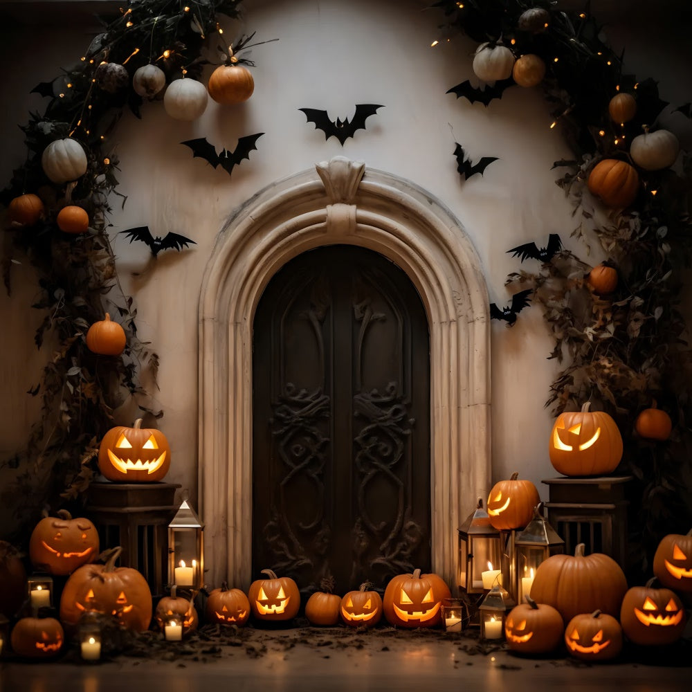 Inquietante Sfondo Di Halloween Con Porta Piena Di Zucca BRP8-184