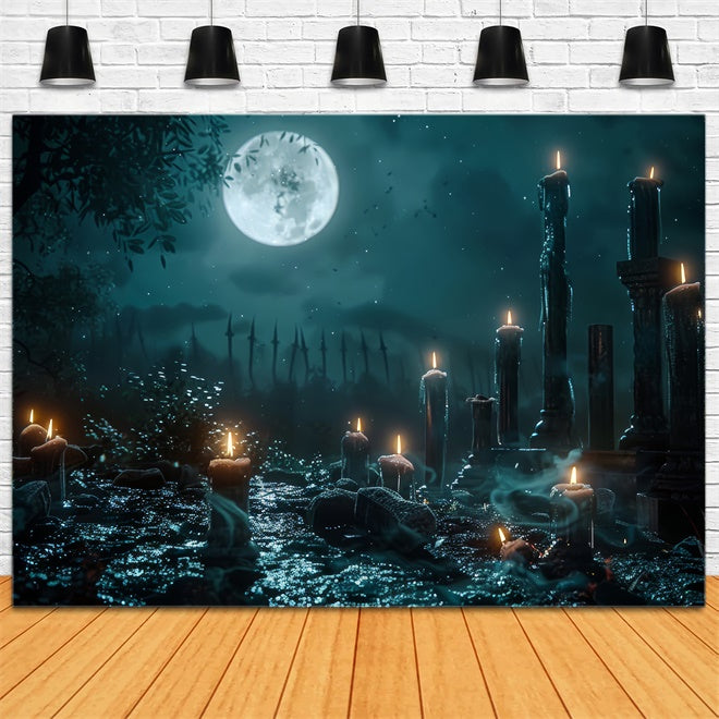 Sfondo Di Halloween Con Il Percorso Del Cimitero A Lume Di Candela Inquietante BRP8-189