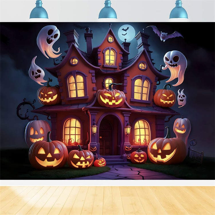 Villa Stregata Di Halloween Con Sfondo Di Fantasmi Fluttuanti BRP8-192
