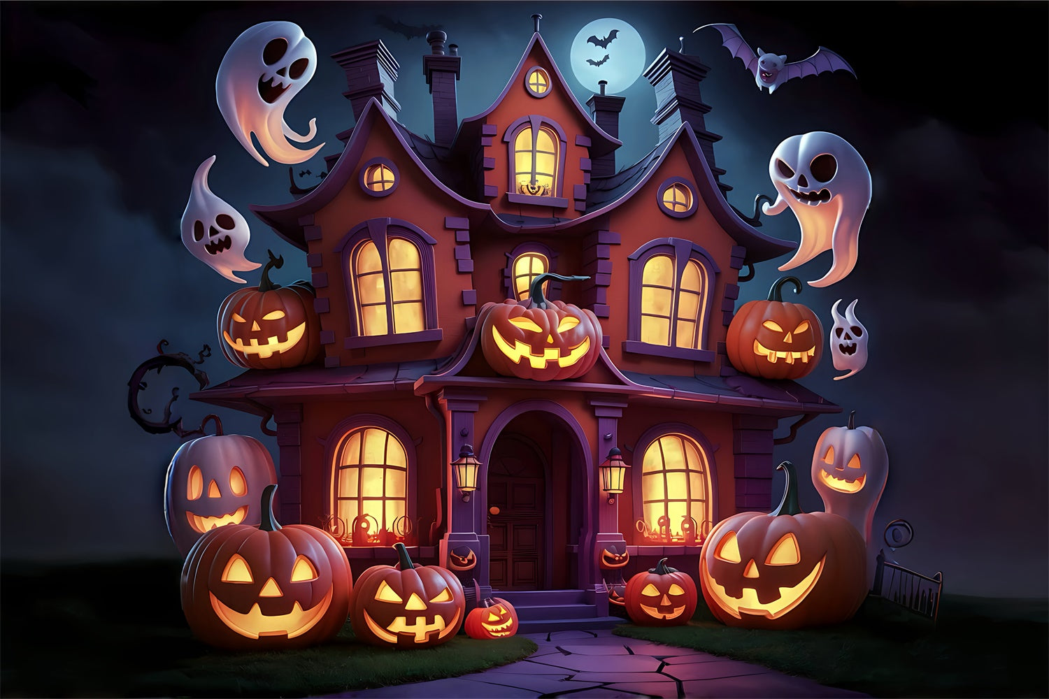 Villa Stregata Di Halloween Con Sfondo Di Fantasmi Fluttuanti BRP8-192