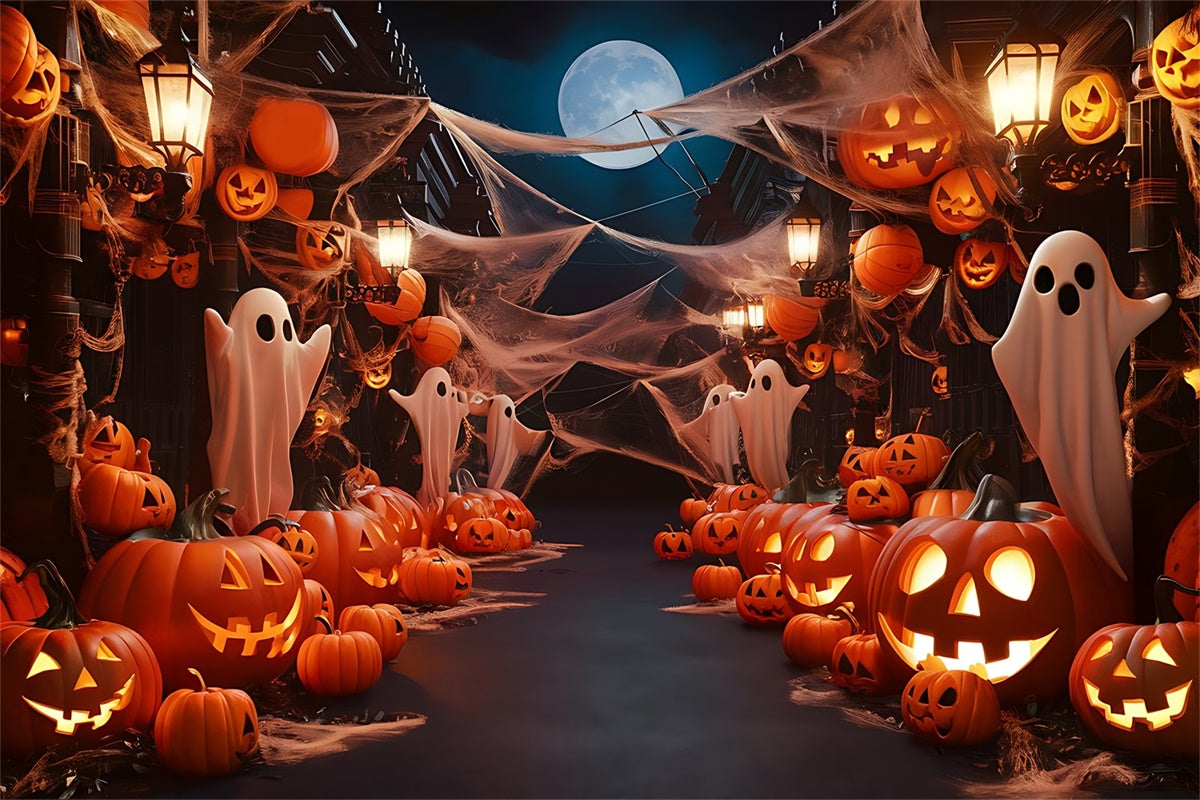 Parata Di Fantasmi Al Chiaro Di Luna E Sfondo Di Halloween Con Zucca BRP8-195