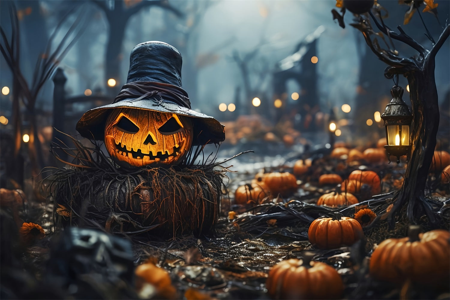 Re Delle Zucche Di Halloween Sullo Sfondo Di Un Bosco Infestato BRP8-203