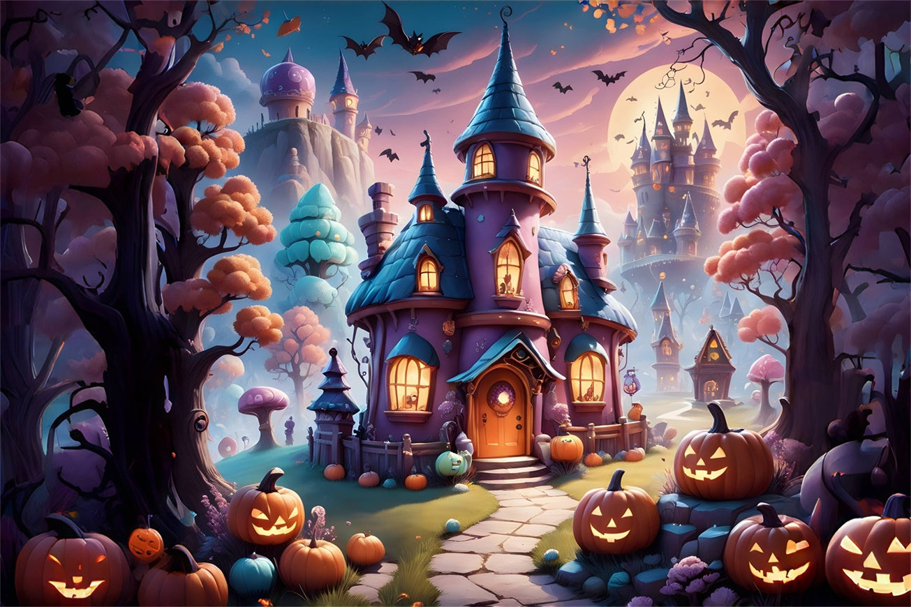 Maniero Mistico Della Strega Di Halloween Con Sfondo Di Zucche BRP8-208