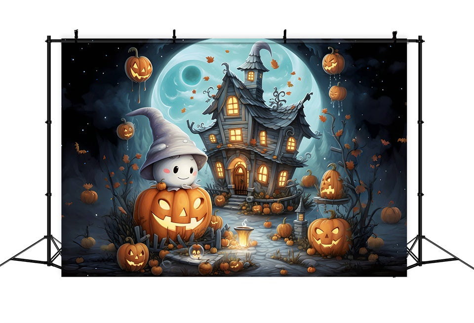 Dolce Fantasma E Cottage Simpatico Sfondo Di Halloween BRP8-209