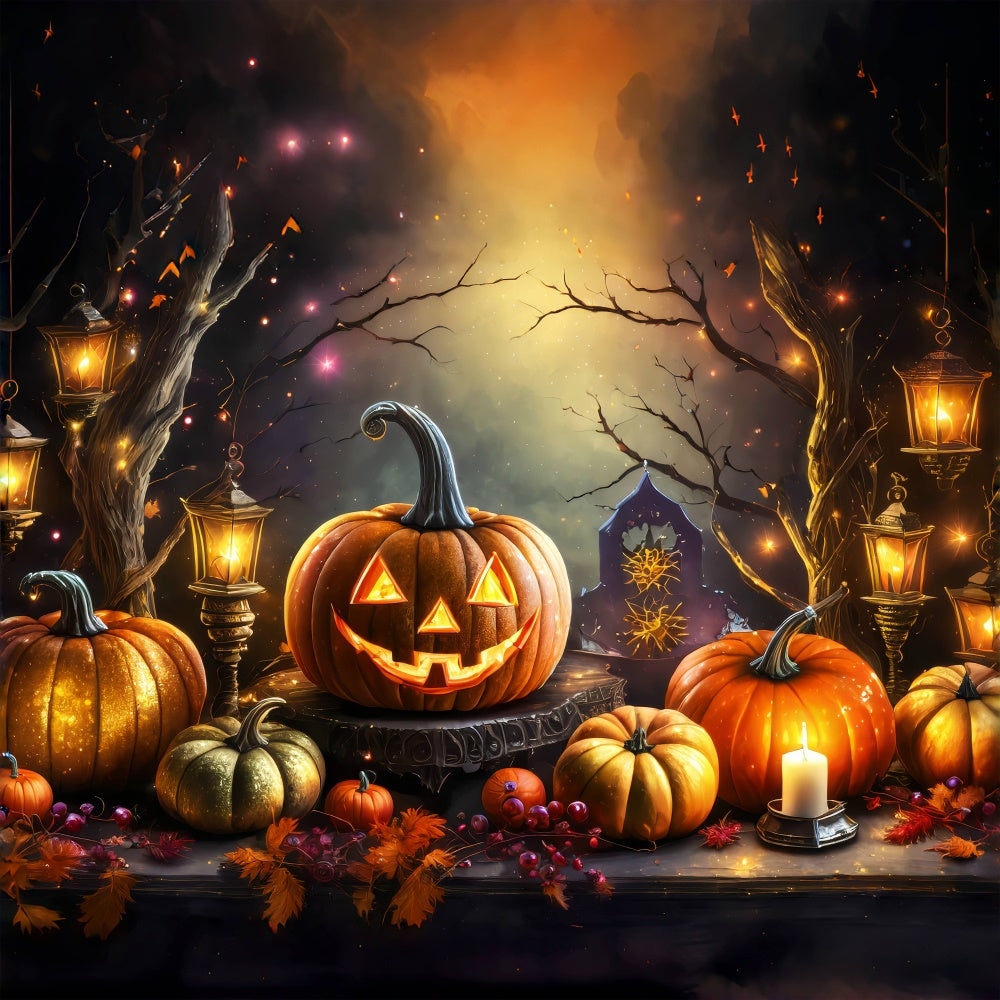 Lanterne Scintillanti Di Halloween E Sfondo Di Zucche Da Raccolto BRP8-211