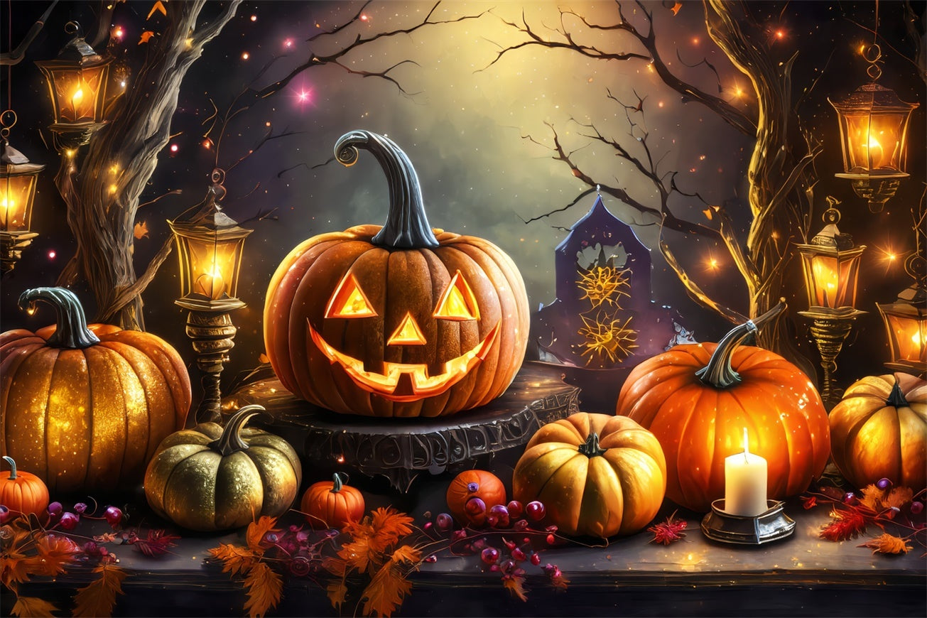 Lanterne Scintillanti Di Halloween E Sfondo Di Zucche Da Raccolto BRP8-211