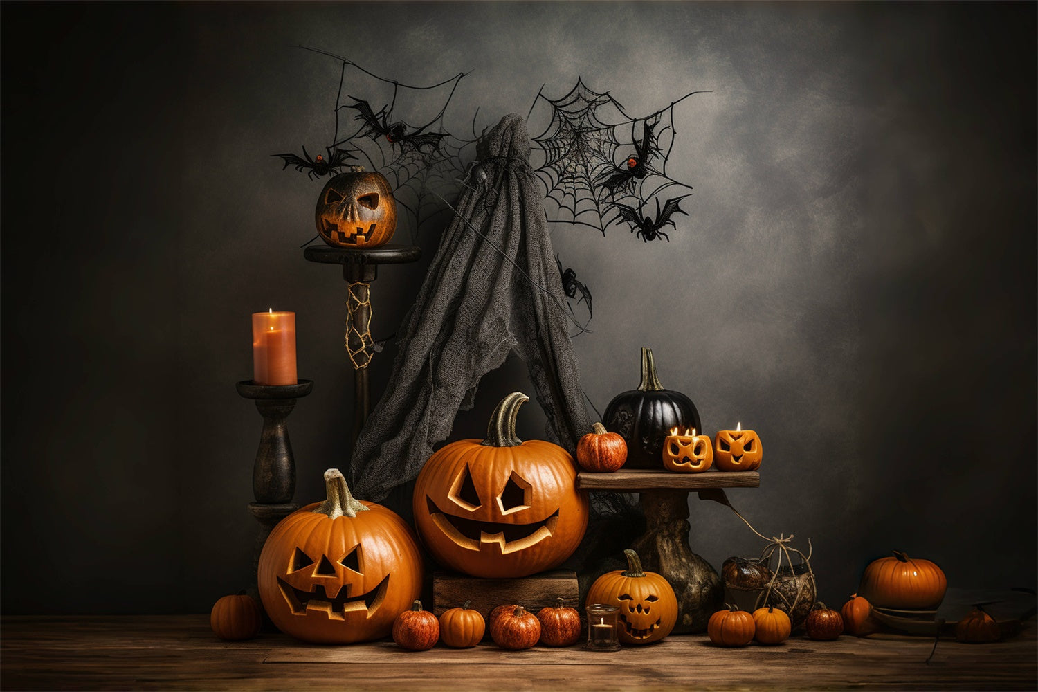 Sfondo Di Zucche Scure E Ragnatele Di Halloween BRP8-212