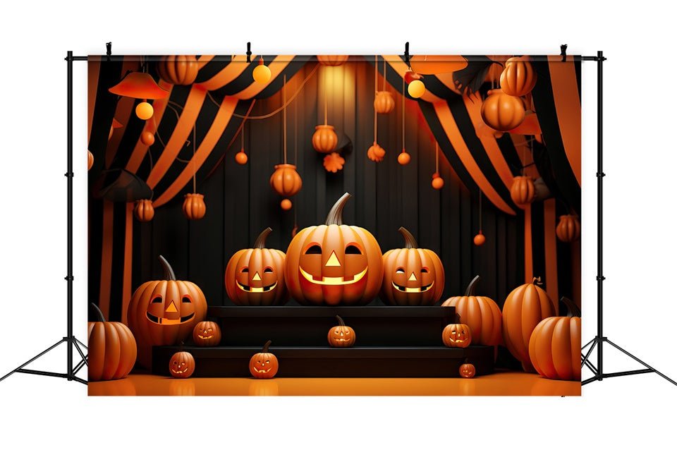 Sfondo Di Scena Di Halloween Con Zucche Luminose E Sorridenti BRP8-214