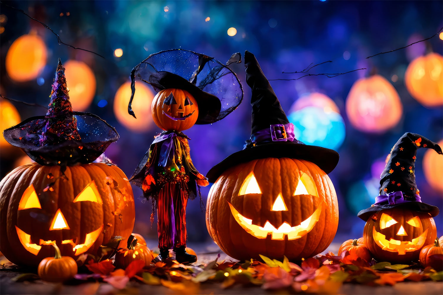 Zucche Di Streghe Incantate E Sfondo Di Luci Di Halloween BRP8-220