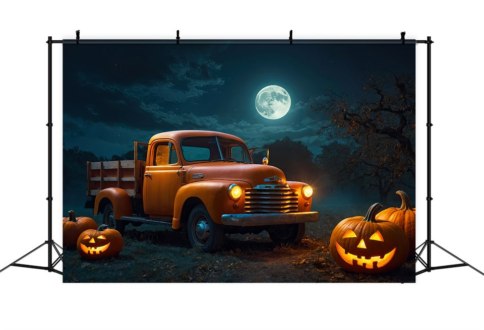 Camion E Zucche Sullo Sfondo Della Foresta Di Halloween BRP8-222