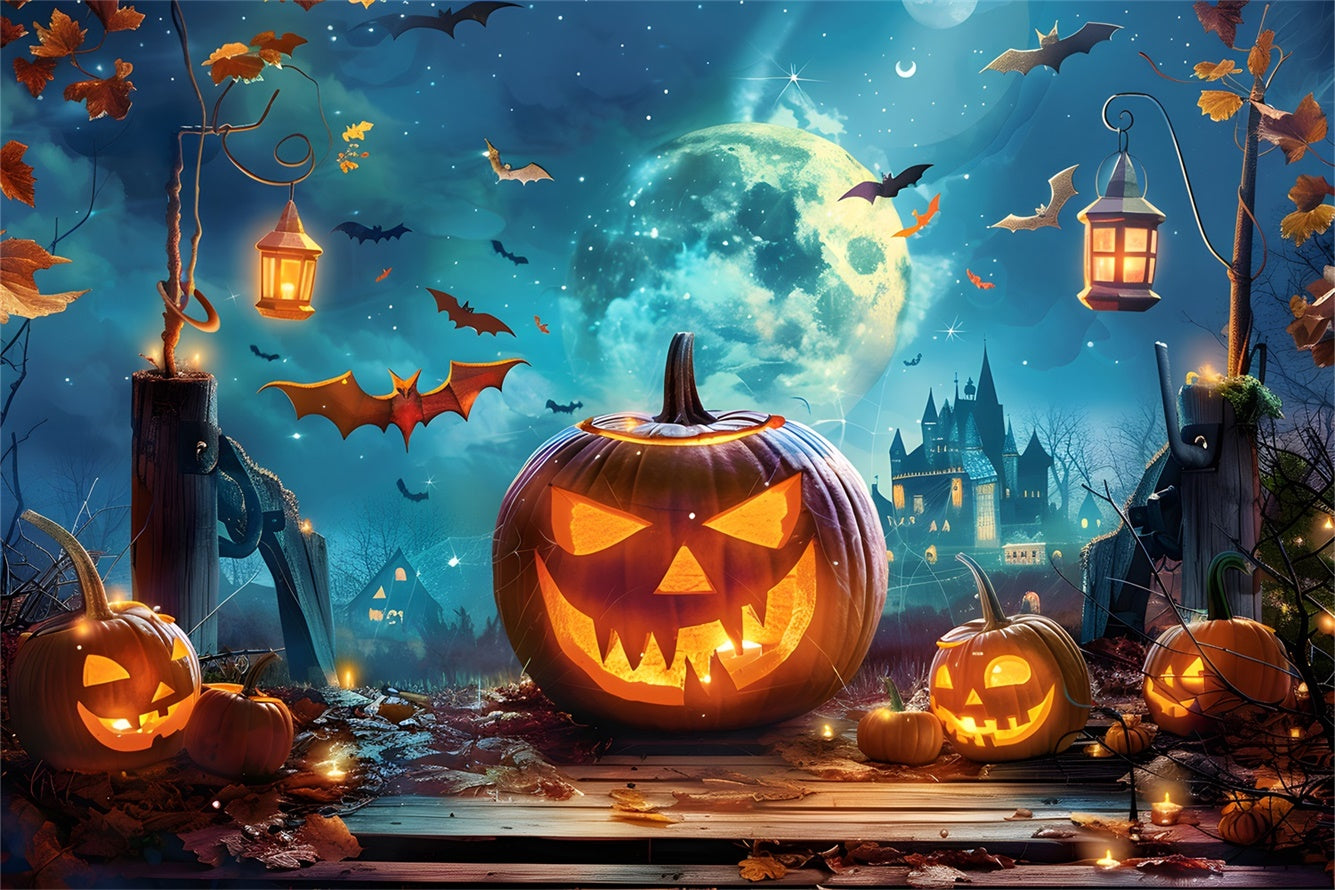Notte Spettrale Con Lanterne E Pipistrelli Sfondo Di Halloween BRP8-225