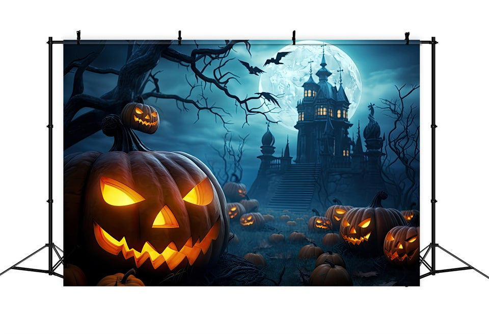 Sfondo Di Halloween Con Zucca Malvagia E Castello Spettrale BRP8-238