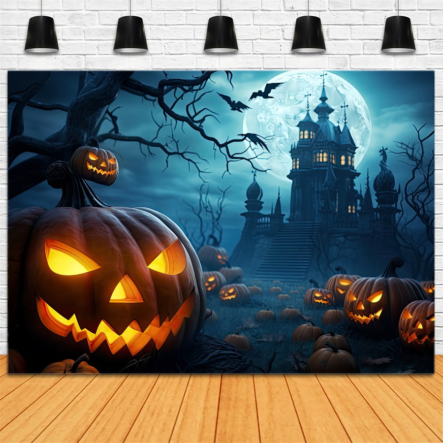 Sfondo Di Halloween Con Zucca Malvagia E Castello Spettrale BRP8-238