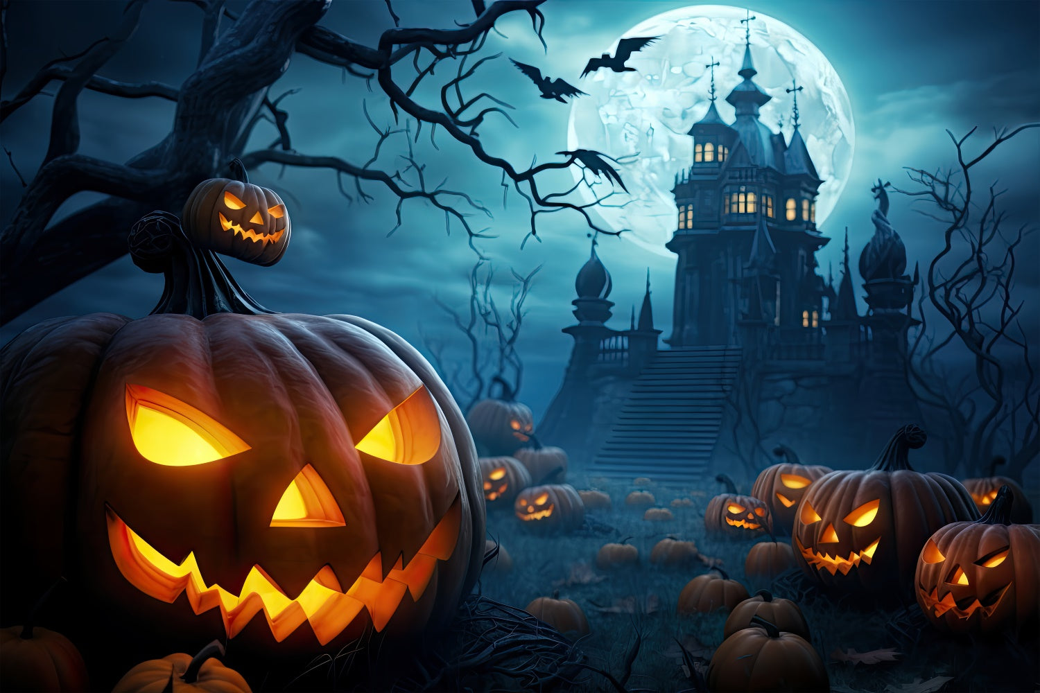 Sfondo Di Halloween Con Zucca Malvagia E Castello Spettrale BRP8-238