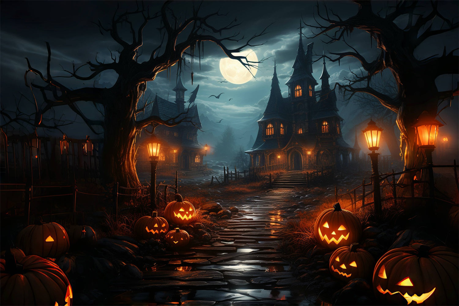 Sfondo Di Halloween Del Sentiero Sinistro Verso La Casa Maledetta BRP8-241