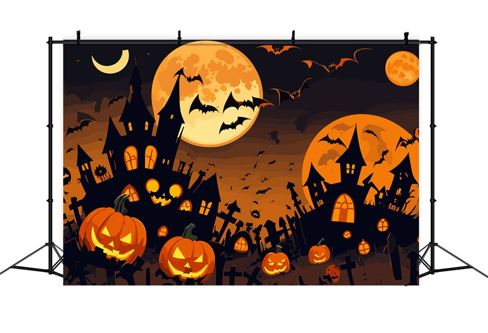 Sfondo Del Castello Con Toppa Di Zucca Di Notte Di Halloween BRP8-242