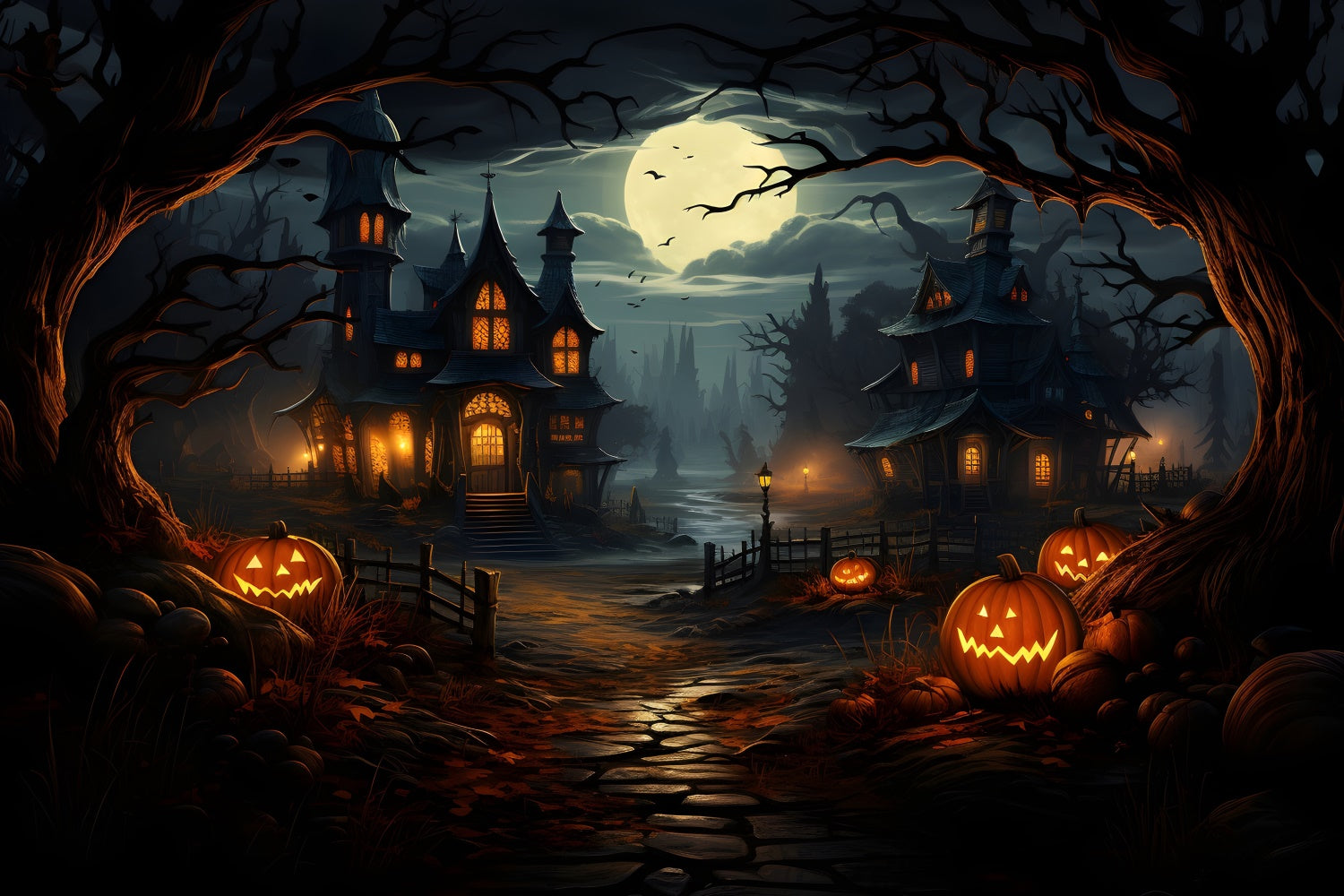 Sfondo Di Halloween Dal Percorso Spettrale Verso La Casa Stregata BRP8-243
