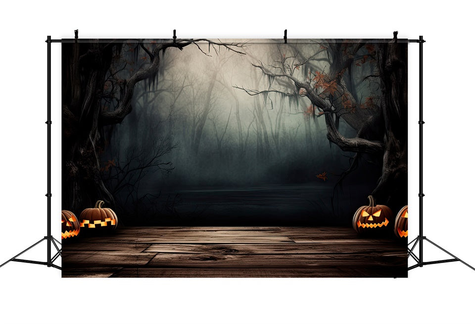 Sfondo Di Halloween Con Foresta Nebbiosa E Palude Inquietante BRP8-244