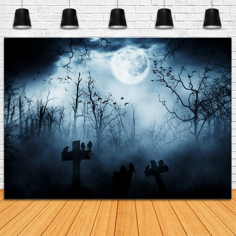 Notte Nebbiosa Con Corvi Sfondo Della Foresta Di Halloween BRP8-246