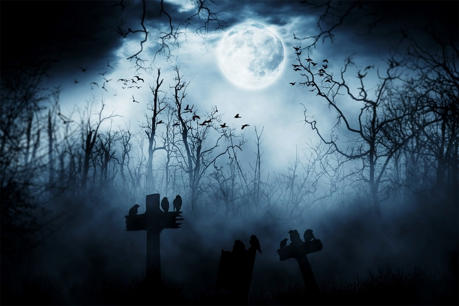Notte Nebbiosa Con Corvi Sfondo Della Foresta Di Halloween BRP8-246