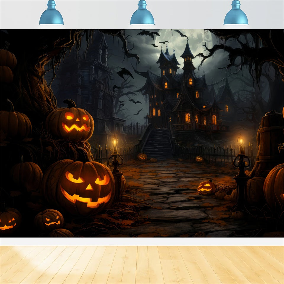 Sfondo Della Casa Spettrale E Dei Pipistrelli Della Notte Di Halloween BRP8-253