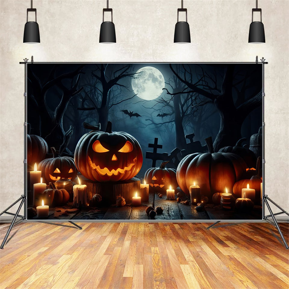 Zucche A Lume Di Candela Nello Sfondo Di Halloween Della Foresta Spettrale BRP8-254