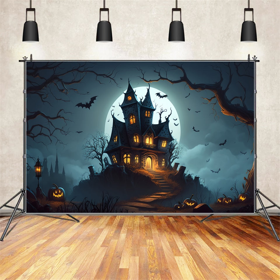 Sfondo Di Halloween Con Castello Gotico Sulla Collina BRP8-257