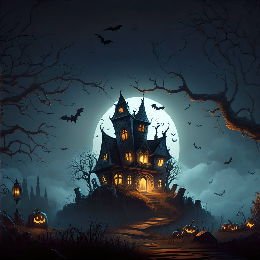 Sfondo Di Halloween Con Castello Gotico Sulla Collina BRP8-257