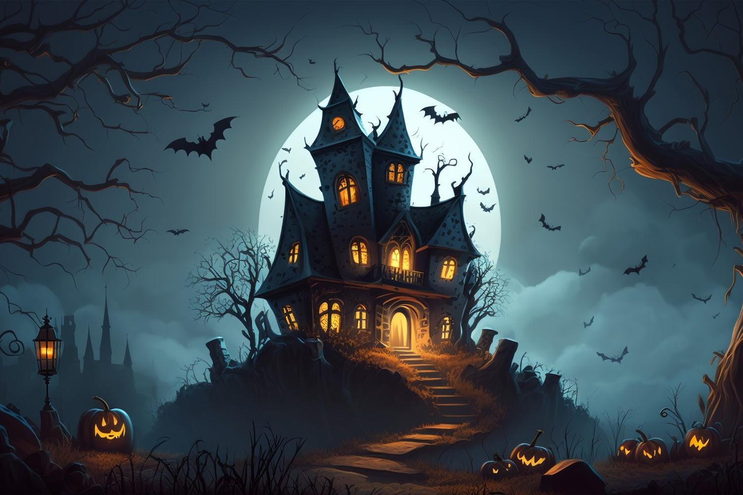 Sfondo Di Halloween Con Castello Gotico Sulla Collina BRP8-257