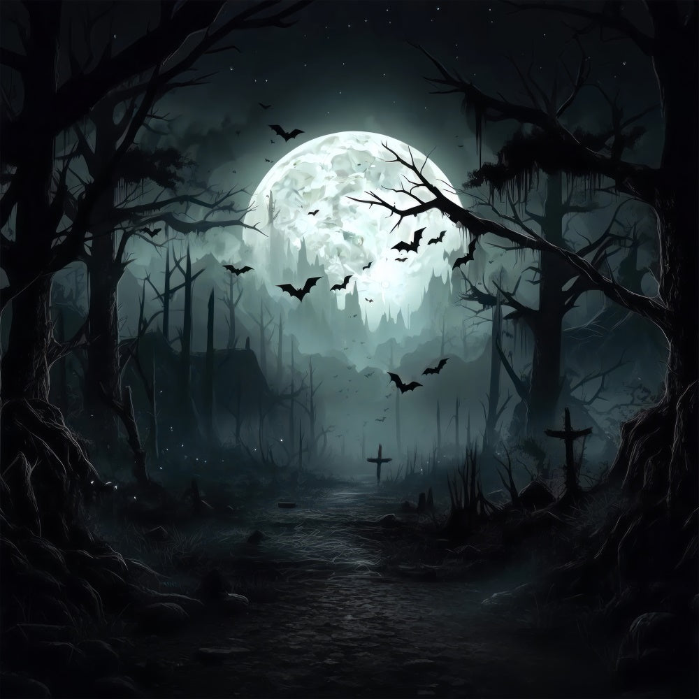 Raccapricciante Foresta Di Halloween Sotto Lo Sfondo Della Luna Piena BRP8-258