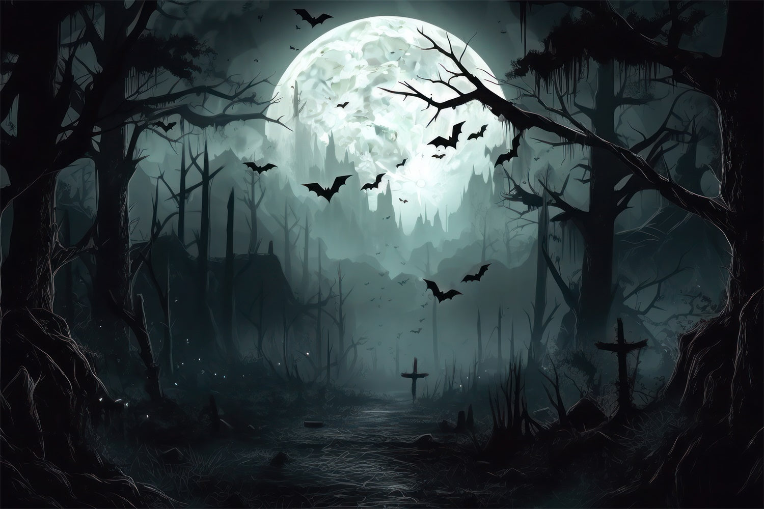 Raccapricciante Foresta Di Halloween Sotto Lo Sfondo Della Luna Piena BRP8-258