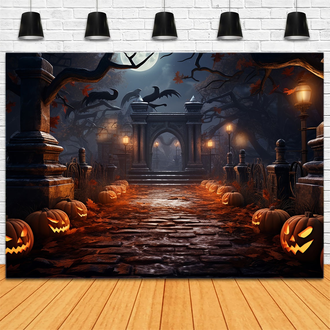Sfondo Del Percorso Del Cimitero Della Notte Di Halloween Spettrale BRP8-262