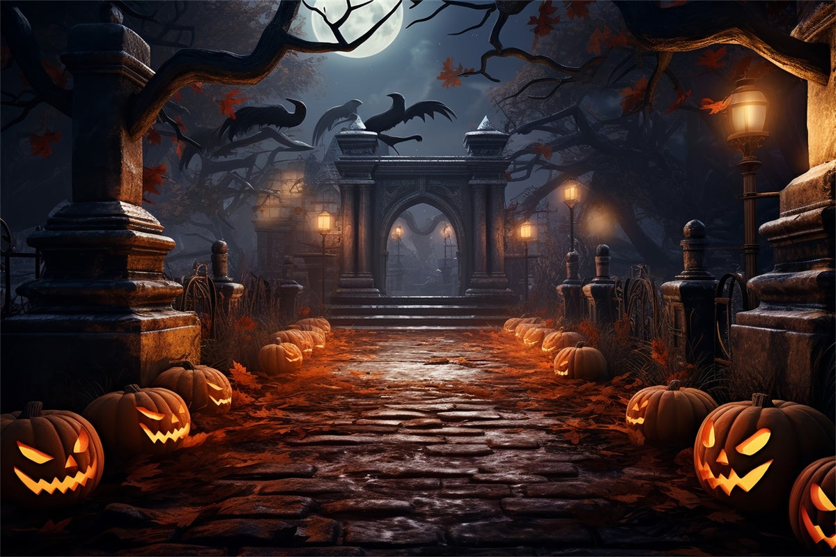 Sfondo Del Percorso Del Cimitero Della Notte Di Halloween Spettrale BRP8-262