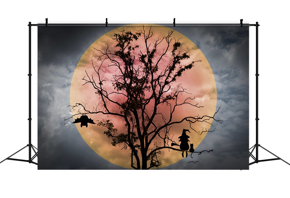 Sfondo Della Luna Rossa Con Strega E Pipistrelli Di Halloween BRP8-275