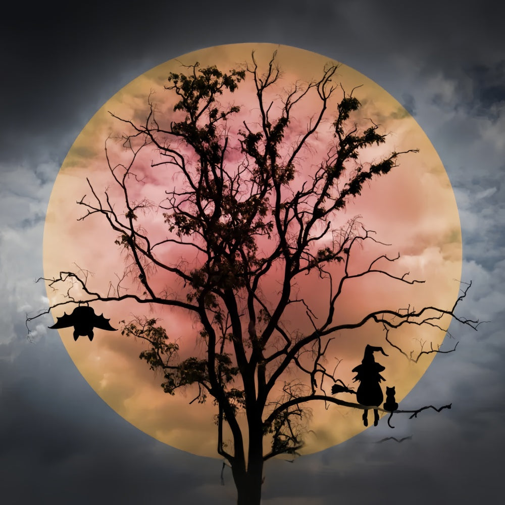 Sfondo Della Luna Rossa Con Strega E Pipistrelli Di Halloween BRP8-275