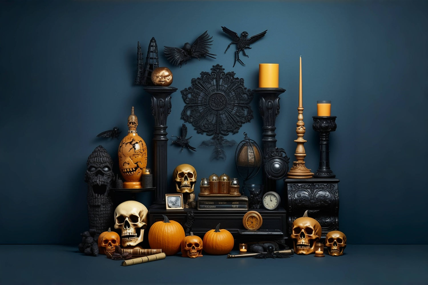 Sfondo Decorativo Con Teschio E Zucche Per La Stanza Di Halloween BRP8-278