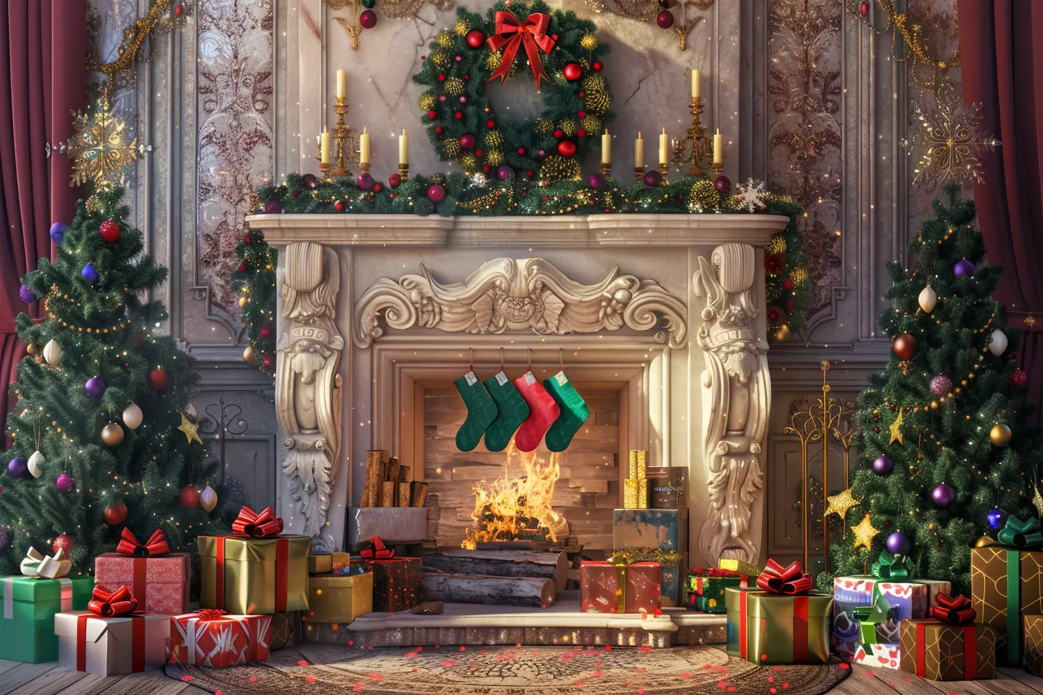 Sfondo Di Regali Natalizi Per Caminetto Accogliente BRP8-28