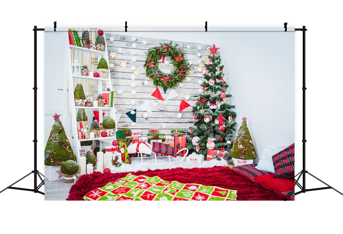 Sfondo Del Soggiorno Con Albero Di Natale E Ghirlanda BRP8-298