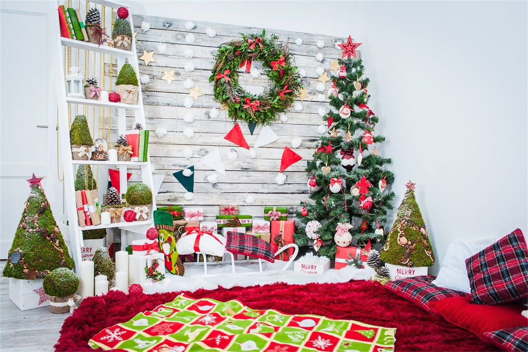 Sfondo Del Soggiorno Con Albero Di Natale E Ghirlanda BRP8-298