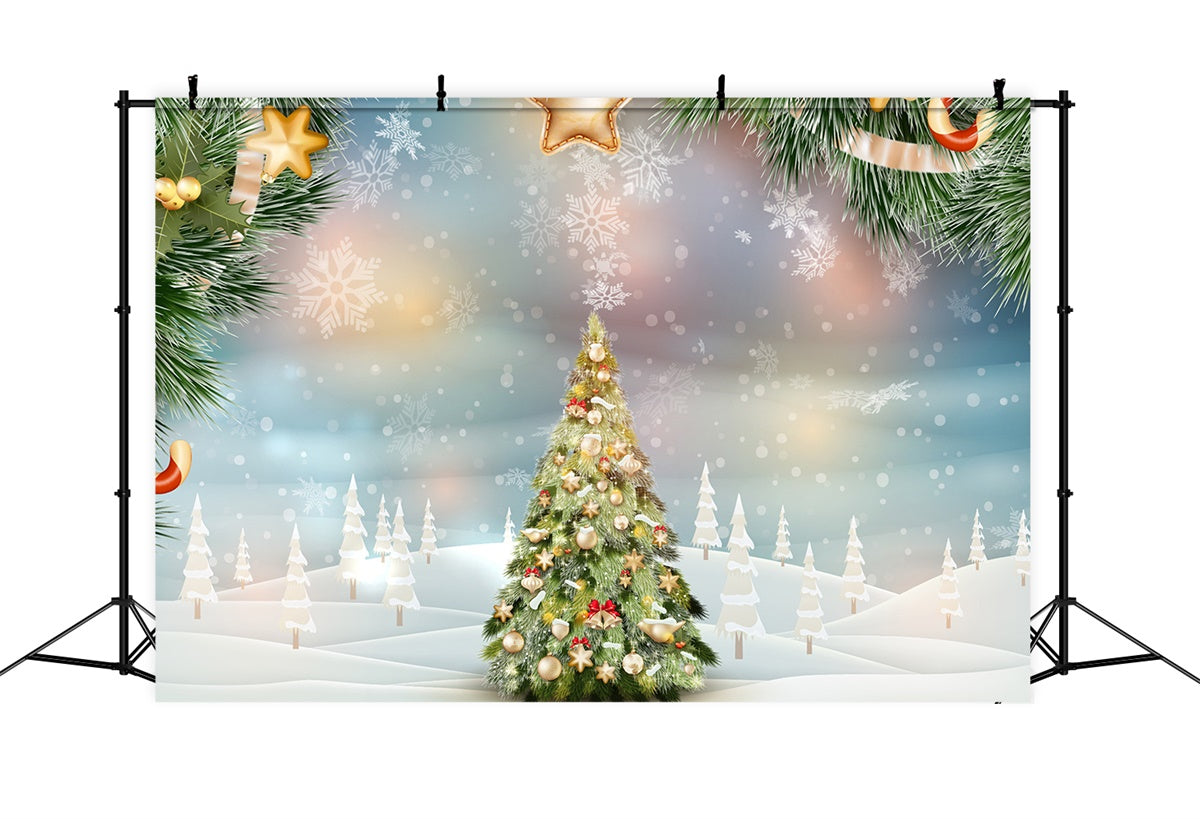 Sfondo Dell'Albero Di Natale Con Stelle Dorate E Fiocchi Di Neve BRP8-300